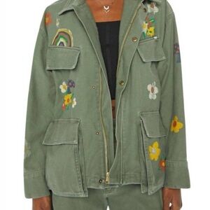 RARE MOTHER Mess Hall Painted Floral Utility Jacket NWT Army Green